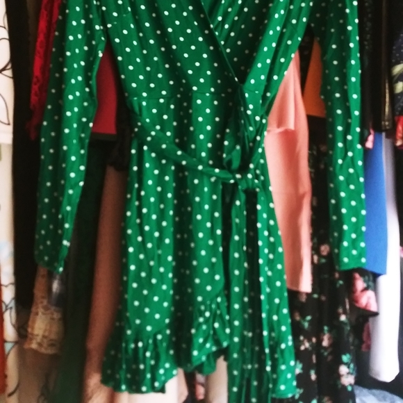 NWT Green White Polka Dot Wrap Dress US 6 Small - Picture 3 of 4